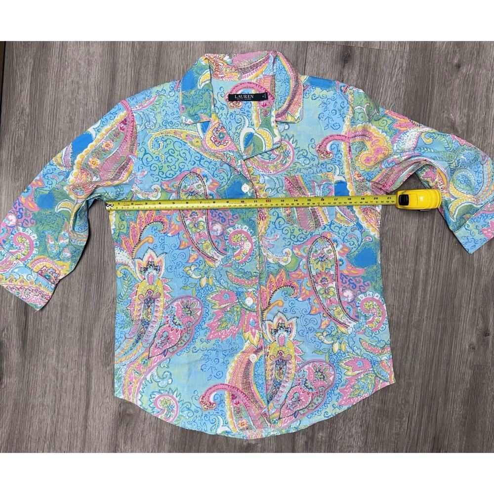Lauren Ralph Lauren Paisley Womens Pajama Set Sz M Capri Button Up Cotton - Picture 8 of 13